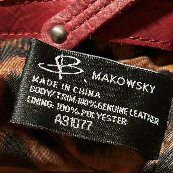 B. Makowsky Large Cherry Red Leather Hobo Shoulder Bag - Picture 12 of 12